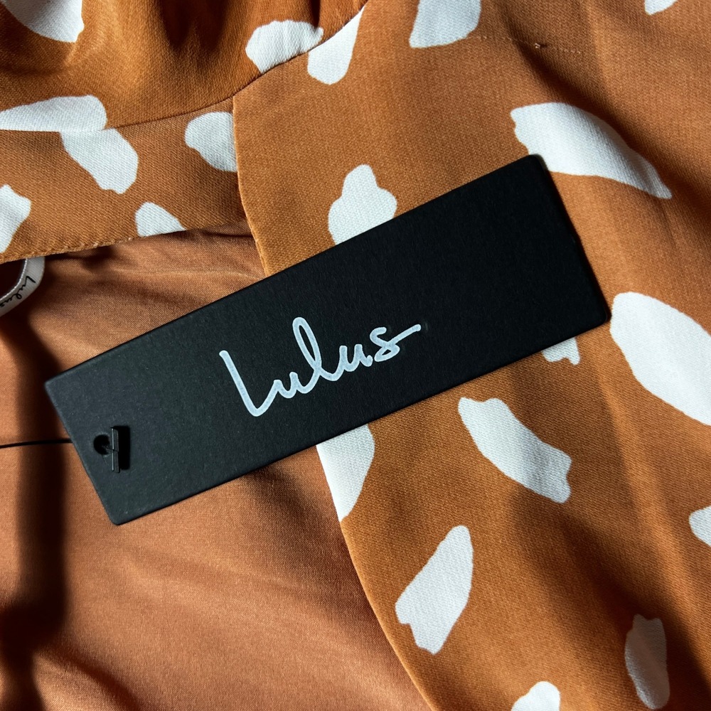 Lulus New w/tags Orange White Abstract Dot Puff Sleeve Mini Swing Dress XS - Picture 8 of 13